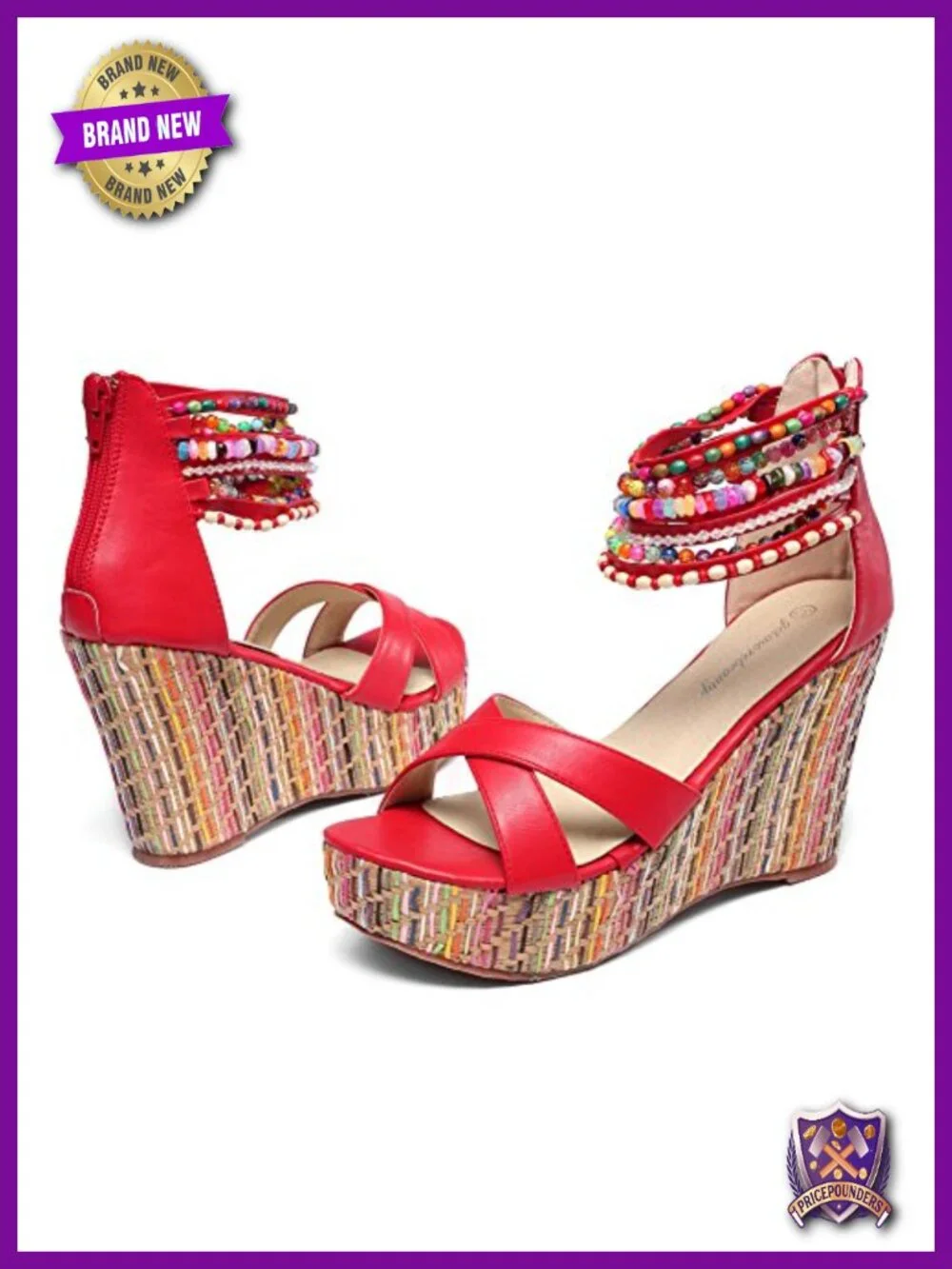 Women's Wedge Sandals With Pearls High Heels Platform Open Toe
